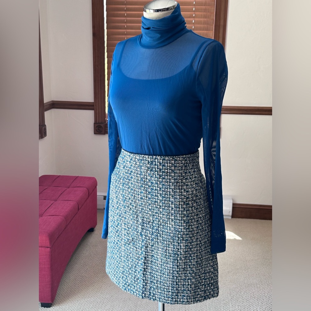 White House Black Market Blue A-Line Knee-Length Skirt